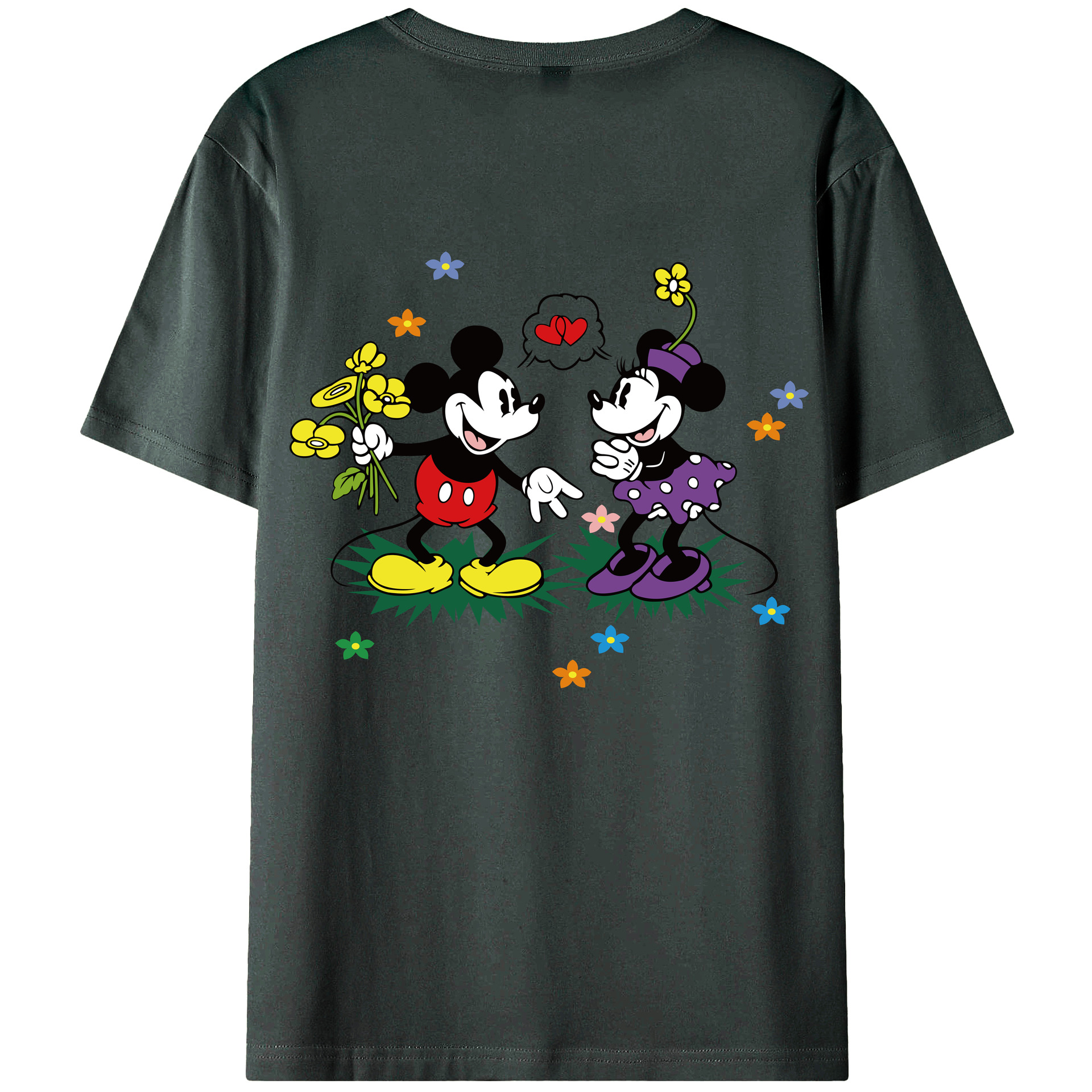 ミッキーマウス Mickey Mouse 綿100％ メンズ半袖Tシャツ（バックプリント） 通気性